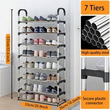 Glintmos 1 raft de pantofi cu mai multe niveluri, organizator de depozitare a pantofilor din metal durabil, raft de casă care economisește spațiu, raft de pantofi extensibil și reglabil pentru intrare, living, dormitor, intrare - Vizualizare 17