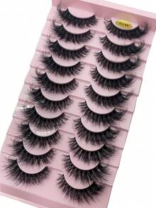 10 Pairs 3D Faux Mink Eyelashes, Dramatic Curly Thick Long Thin Natural Short Fluffy Eyelash Set - Black - View 6