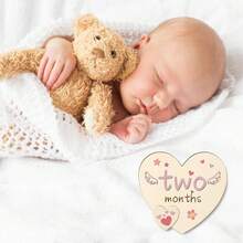 Discos de hitos mensuales del bebé "Hola mundo" 7 piezas con formas de corazón Placas de madera que incluyen 12 meses y tarjeta de identidad Seguimiento del crecimiento del recién nacido para accesorios de fotos Regalo para baby shower Recuerdo de baby shower - Multicolor - Ver 6
