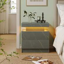 Night Stand Set 2 LED Bedside Table With Wood 2 Drawers Modern End Side Table For Bedroom - Ash Gold - View 2