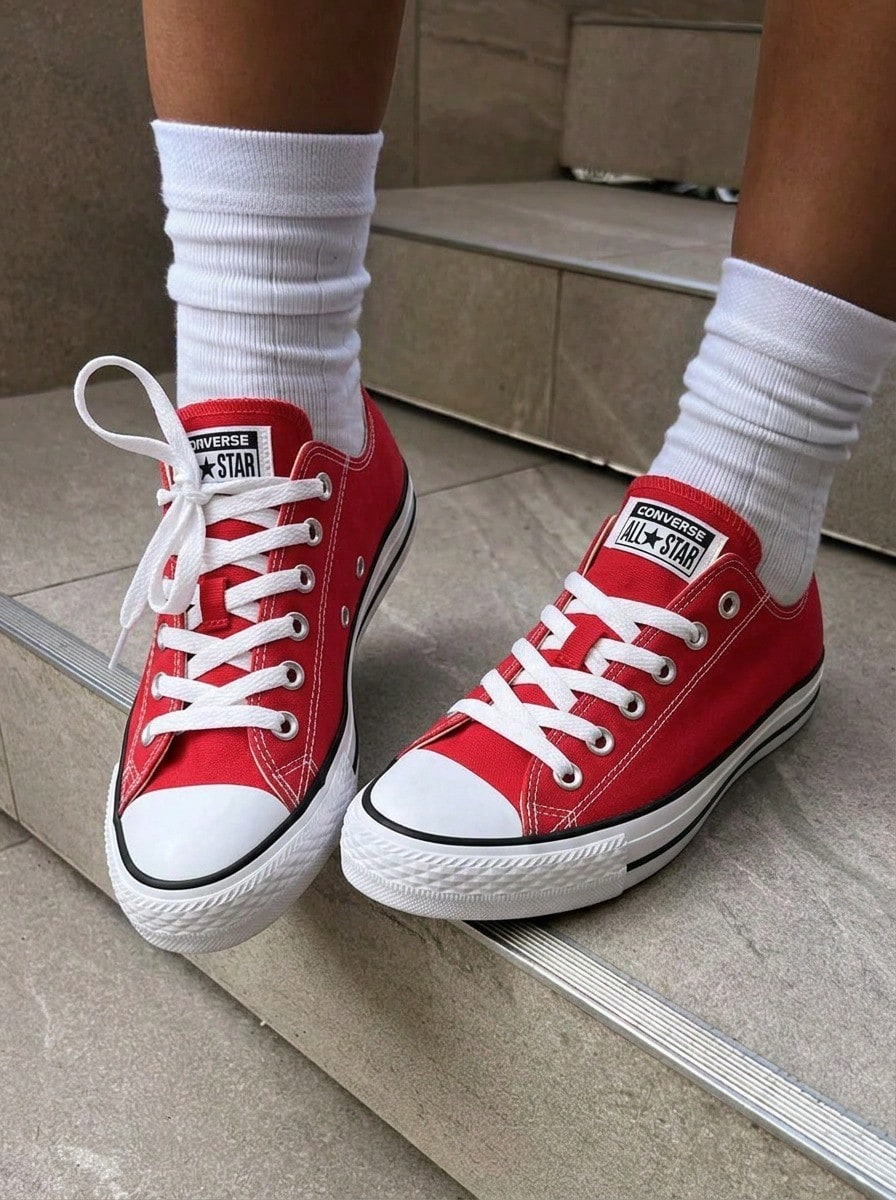 Giày thể thao nam Chuck Taylor All Star Classic Low Top vải Canvas thoải mái khi tập gym, hỗ trợ vòm chân, chạy bộ, đi bộ, màu đỏ M9696C - màu đỏ - Xem 1