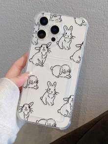 Nuevo estuche portacards de estilo minimalista con diseño de conejo lindo, compatible con iPhone 17, 17 Pro, 17 PM, 16, 16 Pro, 16 PM, 15, 15 Pro, 15 PM, 14 Pro Max, 14 Pro, 14, 13 Pro Max, 13 Pro, 12 Pro Max, 12 Pro, 11, 11 Pro Max, funda de teléfono de moda y protectora - transparente - Ver 2