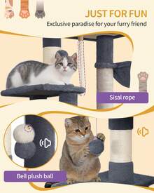 HEXCELEN 162CM Cat Tree For Indoor Cats, Cat Tower With Large Hiding Cave, Scratching Post With Large Platforms, Multi-Level Cats Activity Center, Sisal Rope, Hammock - Dark Grey - View 5