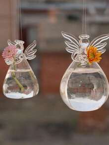 1pc Bohemian Style Angel Design Glass Vase, Modern Glass Vase Suitable For Fresh Or Artificial Flowers - Cylindrical Round Vase, Smooth Sides, Minimalist Wedding Centerpiece Decor, Coffee Table & Dining Table Decor - Decorative Glass Flower Pot, Transparent Hanging Planter, Wedding Party Home Decor Pedestal Vase - A - View 8