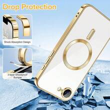 Funda ultrafina con recubrimiento transparente para iPhone 17 Pro Max, 16 Plus, 15, 14, 13, 12, 11, 17E, con película protectora magnética para lente - Dorado - Ver 4