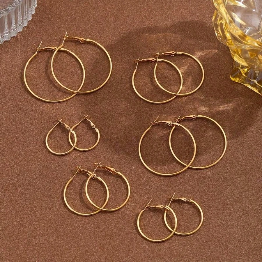 Set de 12 piezas de aretes vintage elegantes y minimalistas de gran tamaño, adecuados para vacaciones, fiestas y uso diario de las mujeres, regalo - Multicolor - Ver 1