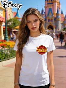 Disney Licensed Style | Cars Lightning McQueen Rusteze Print Crew Neck Women's Short Sleeve T-Shirt - Speed Passion & American Casual Vibe, Soft Breathable Fabric, Crew Neck, Ideal For Racing Themed, Vacation, Travel & Daily Casual Wear - 白色 - 查看 1