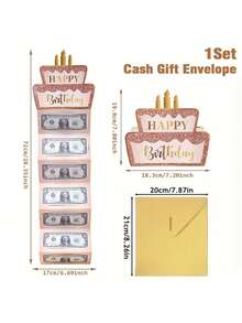 金色生日快樂折疊現金卡與信封，粉金色生日蛋糕圖案折疊現金卡，生日派對驚喜現金，週年紀念現金折疊卡，生日慶祝現金裝飾，生日派對裝飾，生日快樂折疊現金卡與信封－有趣的送現金方式，生日裝飾，生日，派對小禮 - 升級款 - 查看 16
