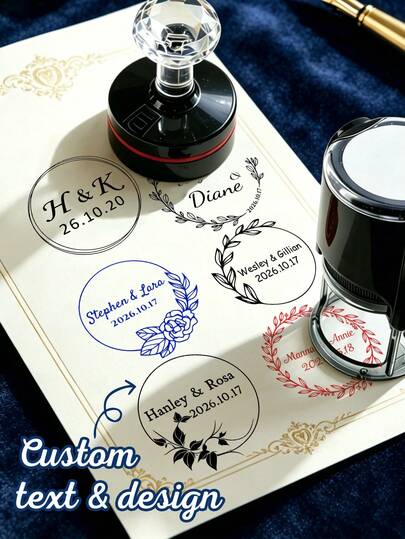 Sello de nombre floral elegante personalizado, sello de dirección de boda personalizado, sello monograma autoentelado personalizado, sello personalizado, diseño de círculo de texto personalizable, sello personalizado, para invitaciones, sobres, decoración de fiestas, regalo romántico de aniversario, despedida de soltera, vacaciones, hay disponibles dos sellos