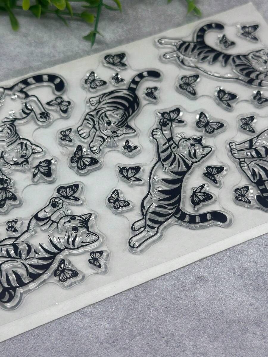 1 Transparent Rubber Stamp Retro Rubber Transparent Card Cat Pattern Making Stamp DIY Scrapbook Photo Magazine Album Decoration Monthly Stamp - C - View 1