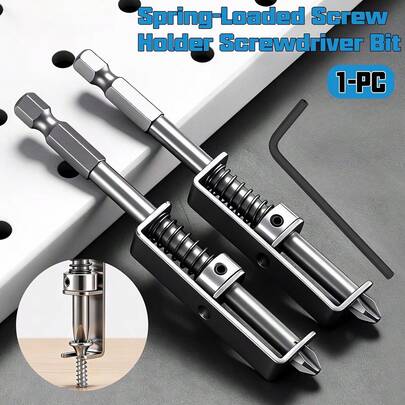 1/2pcs Spring Loaded Screwdriver Bit Holder, Spring-Loaded Screwdriver Bit Fixation Clip Set, Single-Handed Anti-Drop Screwdriver Bit, Screw Limiting Rack, Ergonomic Locking System Screwdriver Bit, Cross Anti-Drop Bit, Suitable For Electric Drill, Electrician Work And Home DIY Repair