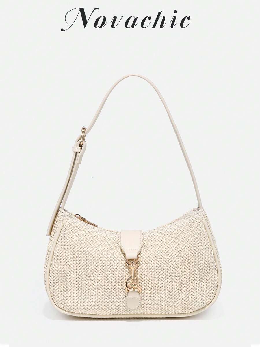 Novachic, 1pc Vintage Minimalist Crescent Moon Shaped Bag With Adjustable Strap, Suitable For Dates, Outings, Parties - Beige - View 1