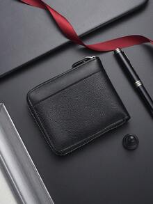 New Retro Men's Wallet, Short Bifold Leather Card Holder Zipper Wallet - Multicolor - View 11