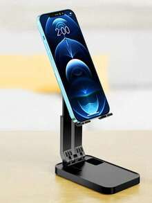 1 pieza Soporte de escritorio ajustable y plegable para smartphone/tableta de ABS negro - Negro - Ver 3