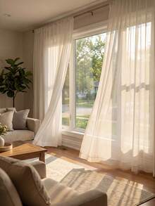 1pc White Sheer Curtain Panel With Rod Pocket, Lightweight Voile Curtain For Living Room, Bedroom, Office Home Decor,Fall Decor,Autumn Decor,Room Decor - White - View 6