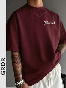 GRDR Men's Retro American Style Minimalist Letter Washed Round Neck Short Sleeve T-Shirt, Comfortable & Breathable For Summer - Burgundy - View 7