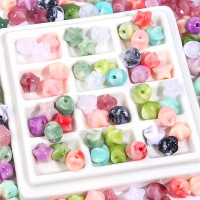 120 hạt acrylic hình ngôi sao nhiều màu sắc, lỗ thẳng, dạng rời, dùng để tự làm vòng tay và trang sức.