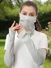 2pcs Set Tight Arm Sleeves And Face Mask, All-In-One Face Cover With Neck Protection, Letter Design, Suitable For Outdoor, Office, Sports, Cycling, Hiking, Unisex - Arm Cover + Mask - View 3