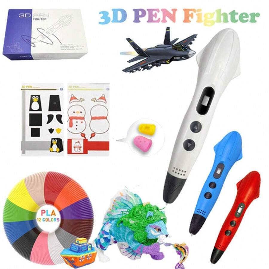 3D Printing Pen Kit For Kids & Adults, DIY Doodle Drawing Pen With 12 Colors PLA Filament Refills, Stencil Book, Project Guide & USB Cable, Creative Birthday Gift, STEM Education Craft Set - View 1