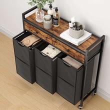 Three-Compartment Laundry Sorter In Rustic Brown And Black, Featuring Two Drawers And Removable Oxford Fabric Bags For Easy Laundry Organization - Brown Black - View 6