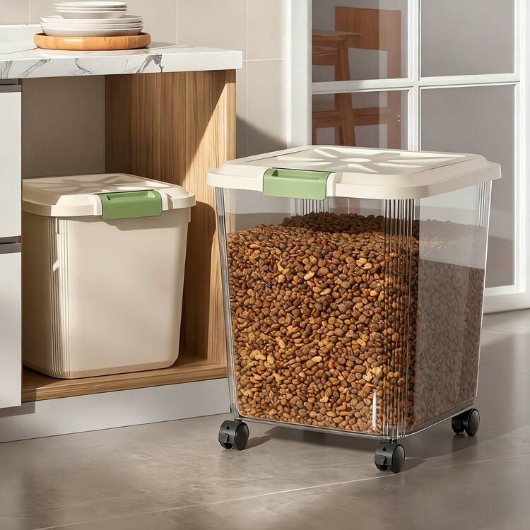 Large-Capacity Pet Food Storage Box, Specially Designed For Dog Food, With Wheels For Easy Movement. - 33lb Wheeled Food Storage Bin + 1 Random Color Feeder - View 4