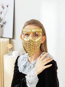 Dây chuyền mặt đồng xu nhiều lớp phong cách Bohemian, mặt nạ chạm khắc tua rua, phụ kiện chụp ảnh du lịch cổ điển độc đáo, phụ kiện cưới cô dâu. - Vàng - Xem 12