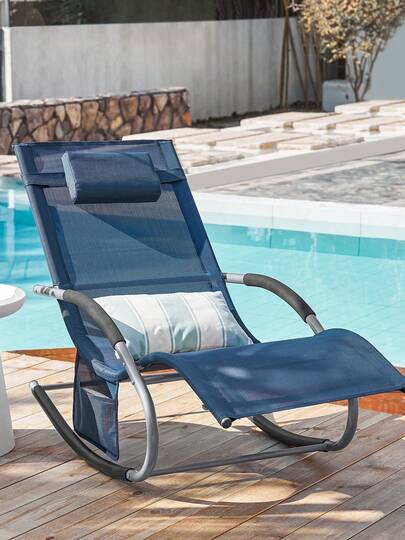 SoBuy Set Of 2 Sun Lounger Garden Chair Recliner With Cushioned Pillow & Side Pocket Garden Rocking Chair With Steel Frame 150kg Capacity Outdoor Garden Furniture For Patio Poolside OGS28x2
