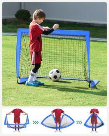 SONGMICS Juego de 2 Porterías de Fútbol para Niños Plegables, para Parque, Playa, Fibra de Vidrio Elástica, Montaje Rápido - Azul - Ver 4
