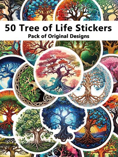 50 ชิ้น สติกเกอร์ Doodle ต้นไม้แห่งชีวิต สำหรับตกแต่งแล็ปท็อป สมุดภาพ DIY อุปกรณ์สมุดภาพ สแครปบุ๊คกิ้ง