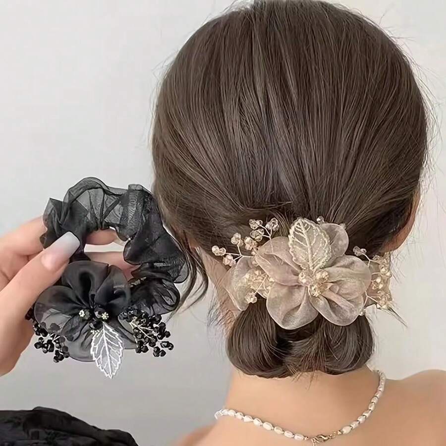 1/2 chiếc băng đô cài tóc ren thời trang kiểu retro thêu lá, băng đô lưới buộc tóc đuôi ngựa, phụ kiện tóc hoàn hảo cho nữ, thích hợp để phối đồ hàng ngày.