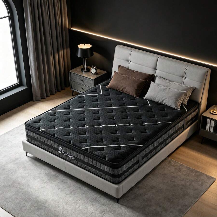 Materasso ibrido DanoNasi 140x190 cm, altezza 28 cm, memory foam e molle insacchettate, rigidità media H3, ergonomia a 7 zone, ultra traspirante e resistente. - nero - Visualizzare 1