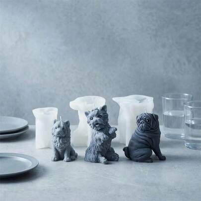 Khuôn nến silicon 3D hình chó - Khuôn thạch cao có mùi thơm hình chó West Highland Terrier và Pug, khuôn đúc sáp chống dính dùng để làm đồ trang trí bằng nhựa, xà phòng và các vật dụng thủ công hình cún con dễ thương cho người yêu thú cưng và trang trí nhà cửa.