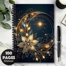 1 pieza Cuaderno de espiral con diseño de vidrio esmerilado floral de ángel - Elegante diseño dorado y azul, perfecto para escribir diarios, listas diarias, ideal para familia, amigos, colegas - G - Ver 4