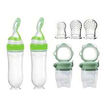 7pcs Baby Feeding Set : 2 Silicone Baby Bottles With Spoon For Rice Cereal, 2 Fruit And Vegetable Feeders, 3-Size Nipples, All In A Baby Feeding Set - Multicolor - View 12