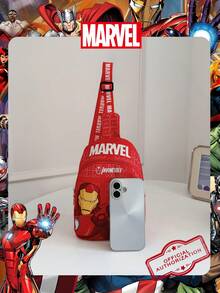 Marvel 1个漫威官方授权钢铁侠图案单肩包，男童休闲斜挎包，轻便可调节肩带胸包，卡通零钱包，适合男孩、年轻粉丝、学生，完美适用于日常上学、户外玩耍、主题公园游玩、假期旅行，方便携带零食。 - 彩色 - 查看 5