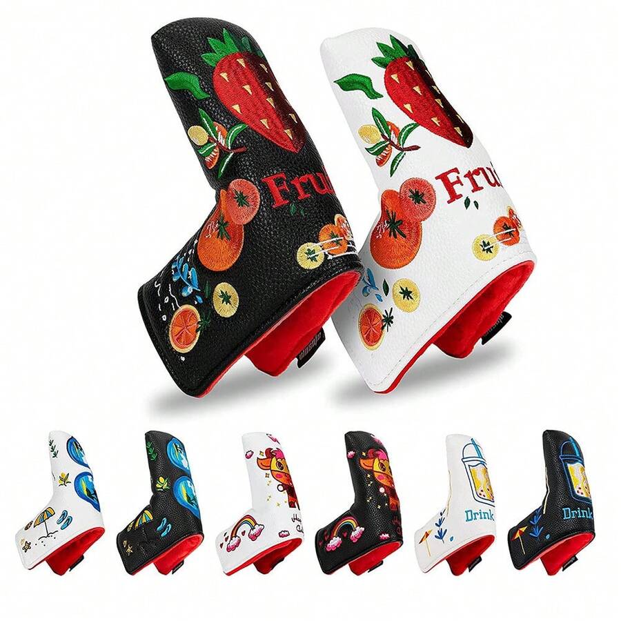New Golf Putter Head Cover PU Straight Protector Magnetic Closure - 打球(白色)17*13*10 - 查看 1