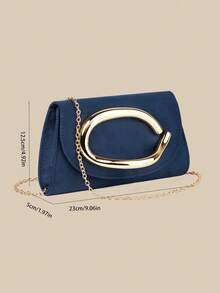 1pc High-End Velvet Clutch Bag In Navy Blue, Paired With Gold Decor, Showcasing A Fusion Of Fashion And Elegance, Suitable For Weddings, Parties, Galas, And Other Formal Occasions As A Clutch, Handbag, Shoulder Bag, Or Crossbody Bag - Navy Blue - View 8