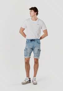 Koroshi Pantalón corto jogger denim cargo hombre composición 75%Algodon 24%Poliester 1%Elastano AZUL CL / LIGHT BLUE Tallas L/M/S/XL/XXL Proporciona elasticidad y libertad de movimiento. Ideales para un estilo casual versátil. - Celeste - Ver 1