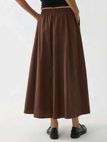 Women's High-Waist Cotton Maxi Skirt With Pockets – Coffee Brown - Coffee Brown - View 2