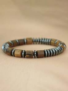 diffone 时尚手工木珠手链吊坠黑色赤铁矿串珠手链男士臂环饰品 - 棕色 - 查看 10