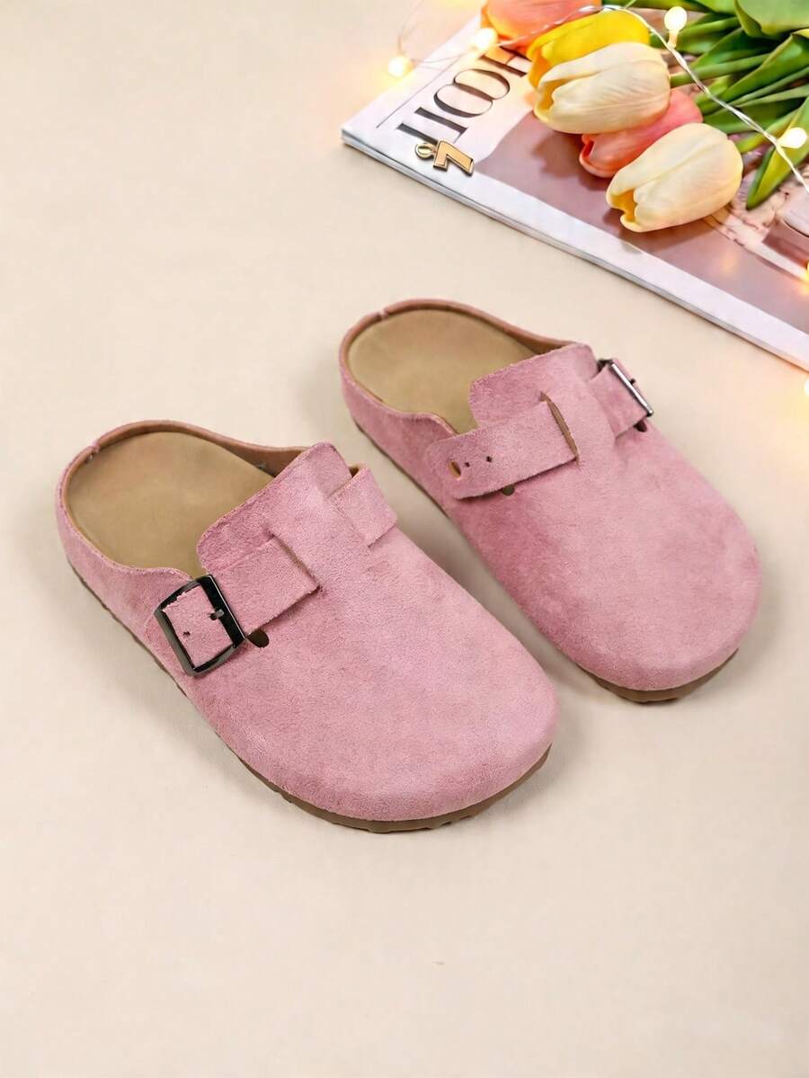 A Pair Of Children's Closed-Toe Slippers, Slip-On Mules For Boys And Girls, Comfortable Flat Shoes Suitable For Both Indoor And Outdoor Use, Casual Shoes For All Seasons. - 粉色 - 查看 1
