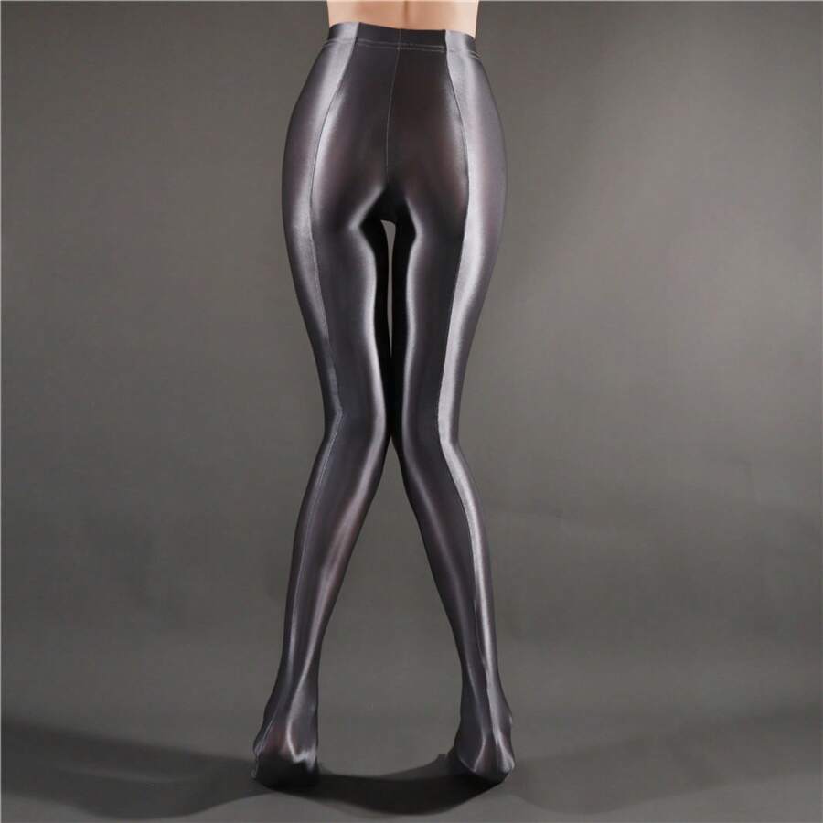 High Waist Sheer Opaque Glossy Yoga Dance Leggings Plus Size 7050 Seamless Footed Tights For Women - 灰色 - 查看 1