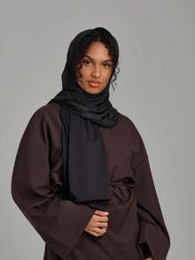 1 pieza Clásico unicolor elegante y casual Hijab de modal, pañuelo de cabeza estilo turbante largo adecuado para la vida diaria, salidas y reuniones - Negro - Ver 2