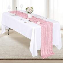Camino de mesa de gasa de queso rosa, decoración de mesa de tela transparente estilo bohemio, adecuado para decoración de bodas, recepciones de bodas interiores/exteriores, bodas campestres, despedidas de soltera, San Valentín, fiestas de cumpleaños, ceremonias, cenas, meriendas, y otras ocasiones especiales - Rosa - Ver 2