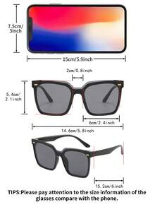 1 par de gafas de moda cuadradas negras para mujer, estilo minimalista de unicolor con remaches de estilo callejero - Negro brillante - Ver 5