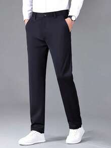 Men's Lightweight Elastic Casual Pants, Straight Regular Fit Business Trousers For Wedding, Work, Travel, Suitable For Summer - Black - View 5