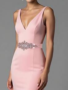 1pc Rhinestone Formal Dress Belt, Hand-Sewn Bridal Accessory, Holiday Gift, Fashion Wedding Dress Belt - Retro Pink - View 6