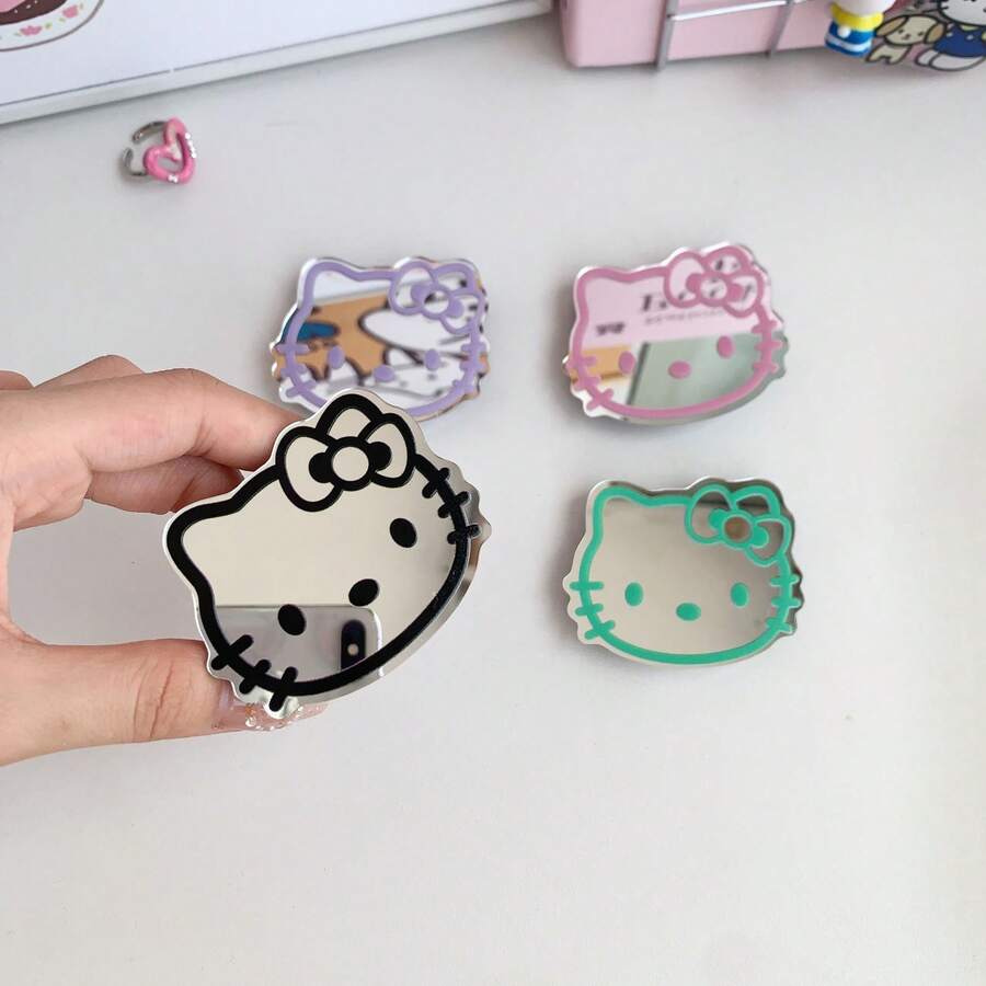 Colorful Macaron Mirror Cat Paw Phone Holder, Phone Ring Grip, Adhesive Slouchy Stand, Retractable Portable Desktop Stand, Phone Viewing Stand, Compact Makeup Mirror, Suitable For Office, Home And Travel - Multicolor - View 1