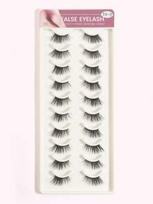 MAANGE 10 pares de pestañas postizas de medio ojo de efecto natural completo, gruesas, rizadas y esponjosas, adecuadas para fiestas, maquillaje de dibujos animados, esenciales de viaje, puntas de pestañas extendidas, pestañas postizas - Negro - Ver 3