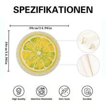 A Circular Placemat With Fresh Lemon Slices And Lace Patterns, Suitable For Use In Spring, Summer, Autumn, And Winter. It Adopts A Multi-Color Pattern Design And Is Woven From 100% Polyester Fiber. - Multicolor - View 3